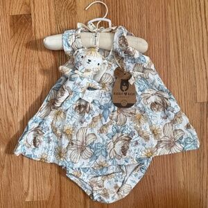 Rabbit + Bear Sustainably Grown Organic Cotton Dress W/Matching Hat